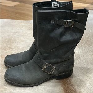 Frye Black Leather Buckle Boots